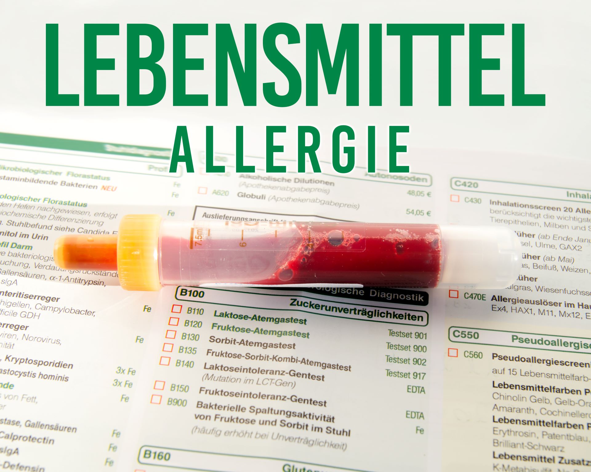 Blutprobe auf Laborbogen – Lebensmittelallergie Diagnostik