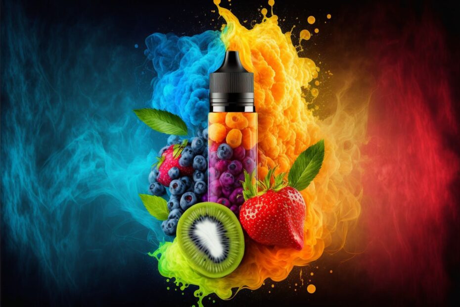 Fruchtige Elfbar Liquids mit Kiwi Beeren und Dampfwolken als Symbol fuer intensiven Geschmack