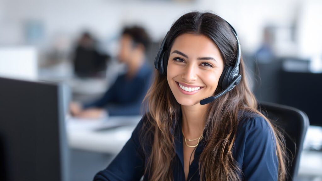 Lächelnde Frau mit Headset im Kundenservice | Escort Berlin