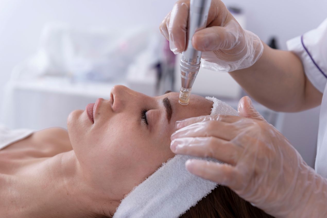 Kosmetikerin fuehrt Microneedling Dortmund bei Kundin durch – moderne Technik und sterile Arbeitsweise