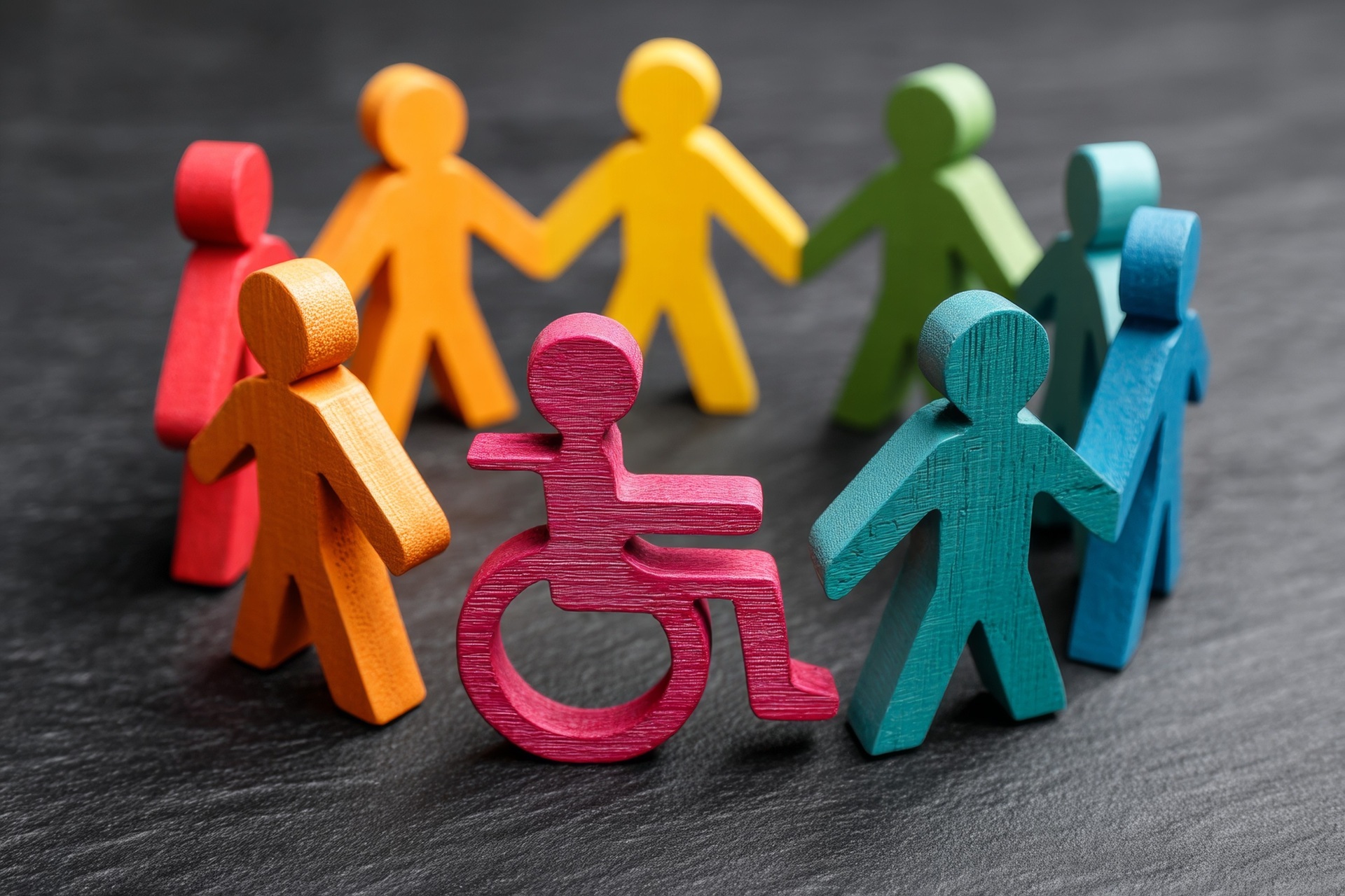 Bunte Figuren stehen im Kreis und symbolisieren Barrierefreiheit | Treppenlift mit Plattform
